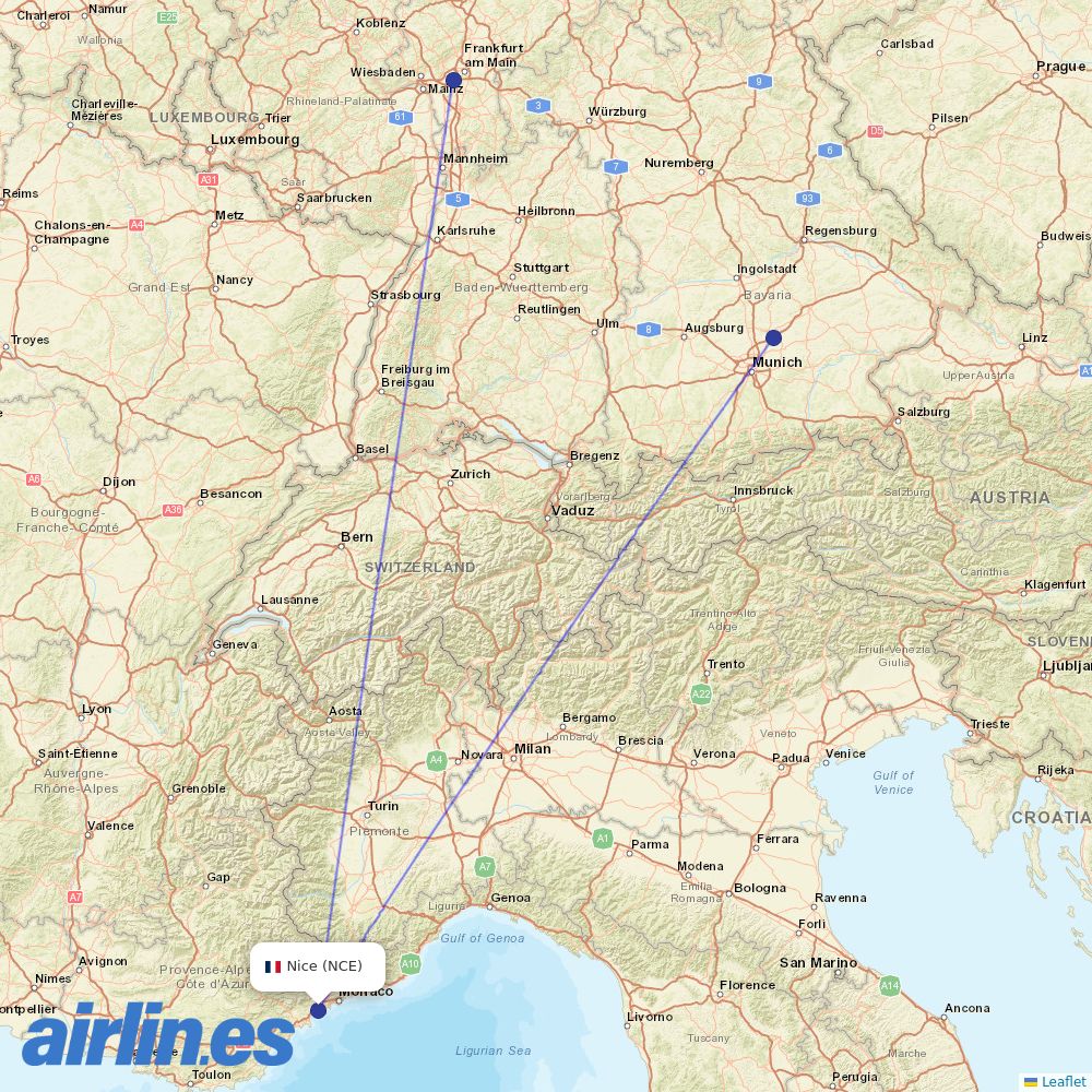 Lufthansa at NCE route map