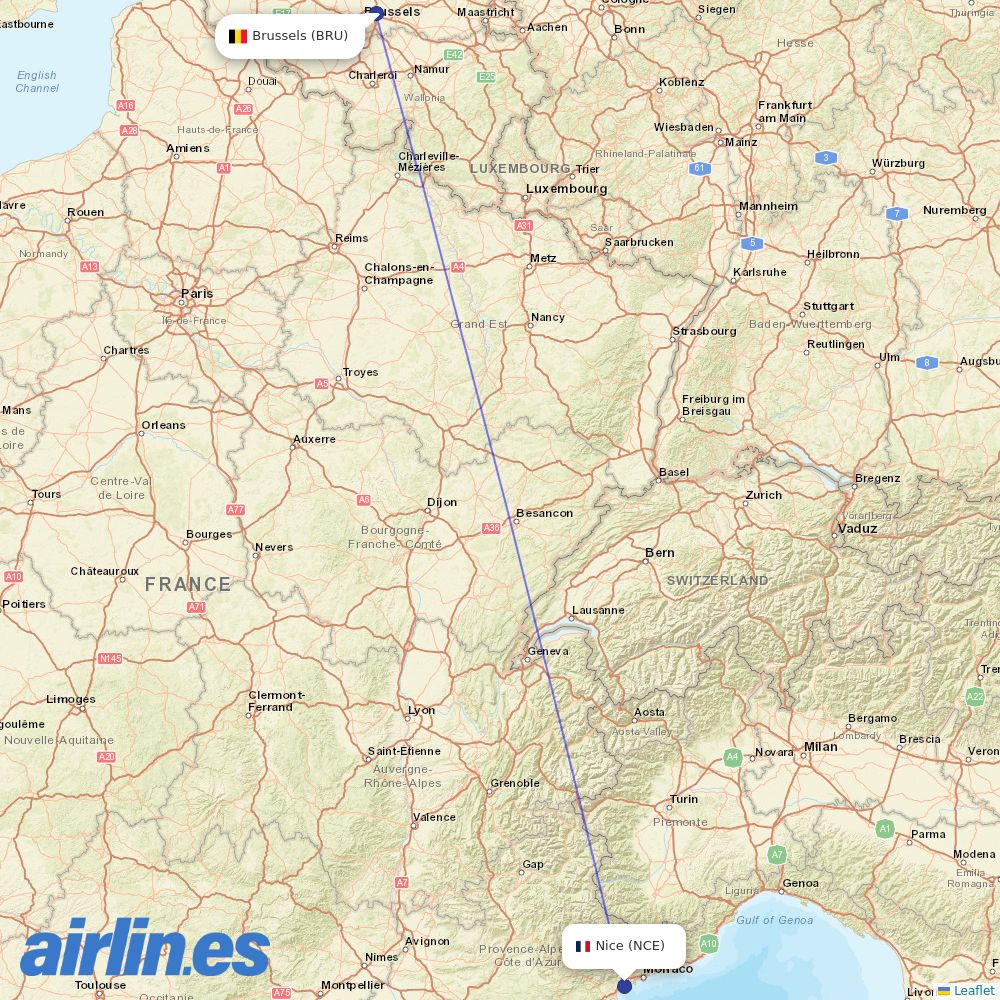 Brussels Airlines at NCE route map