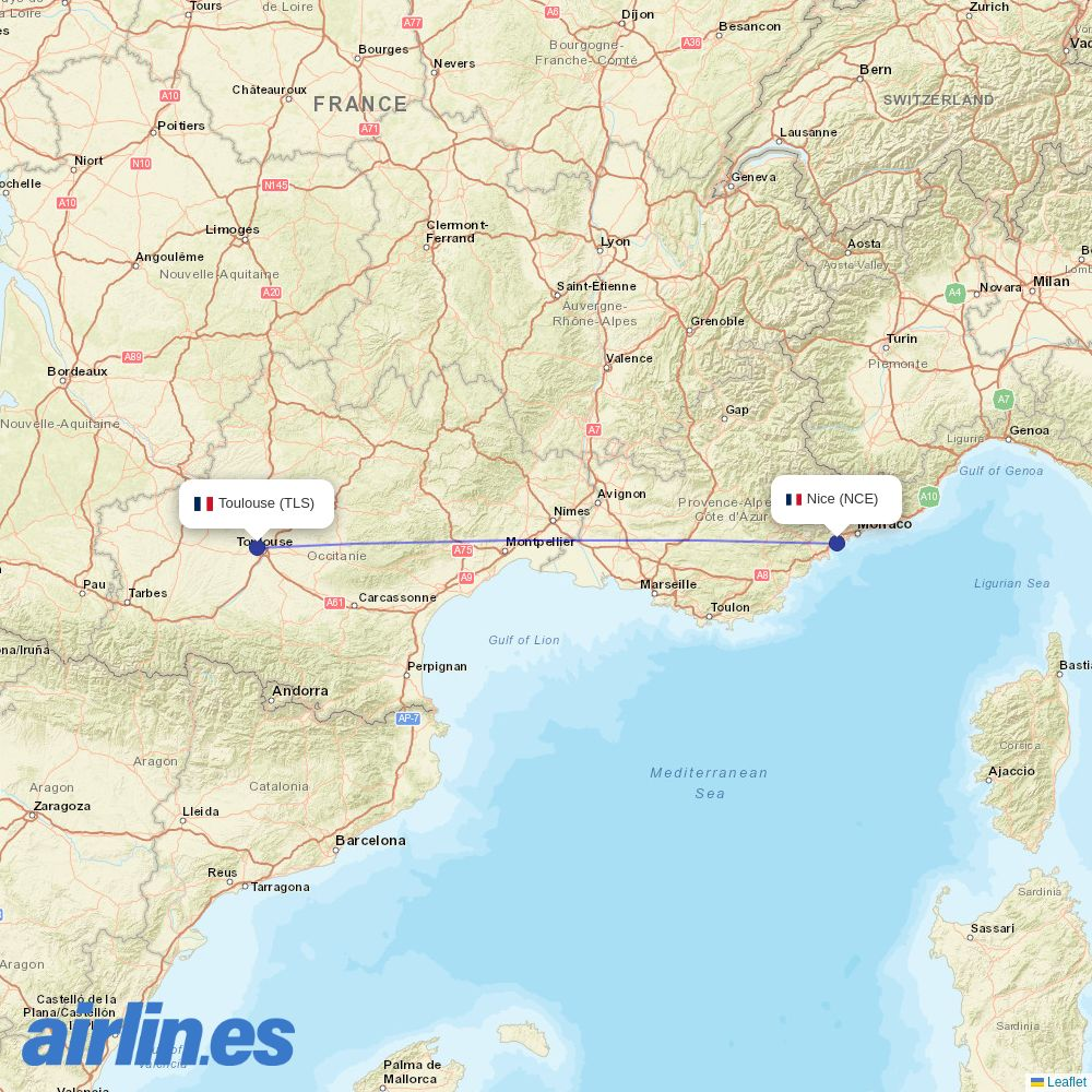 Twin Jet at NCE route map