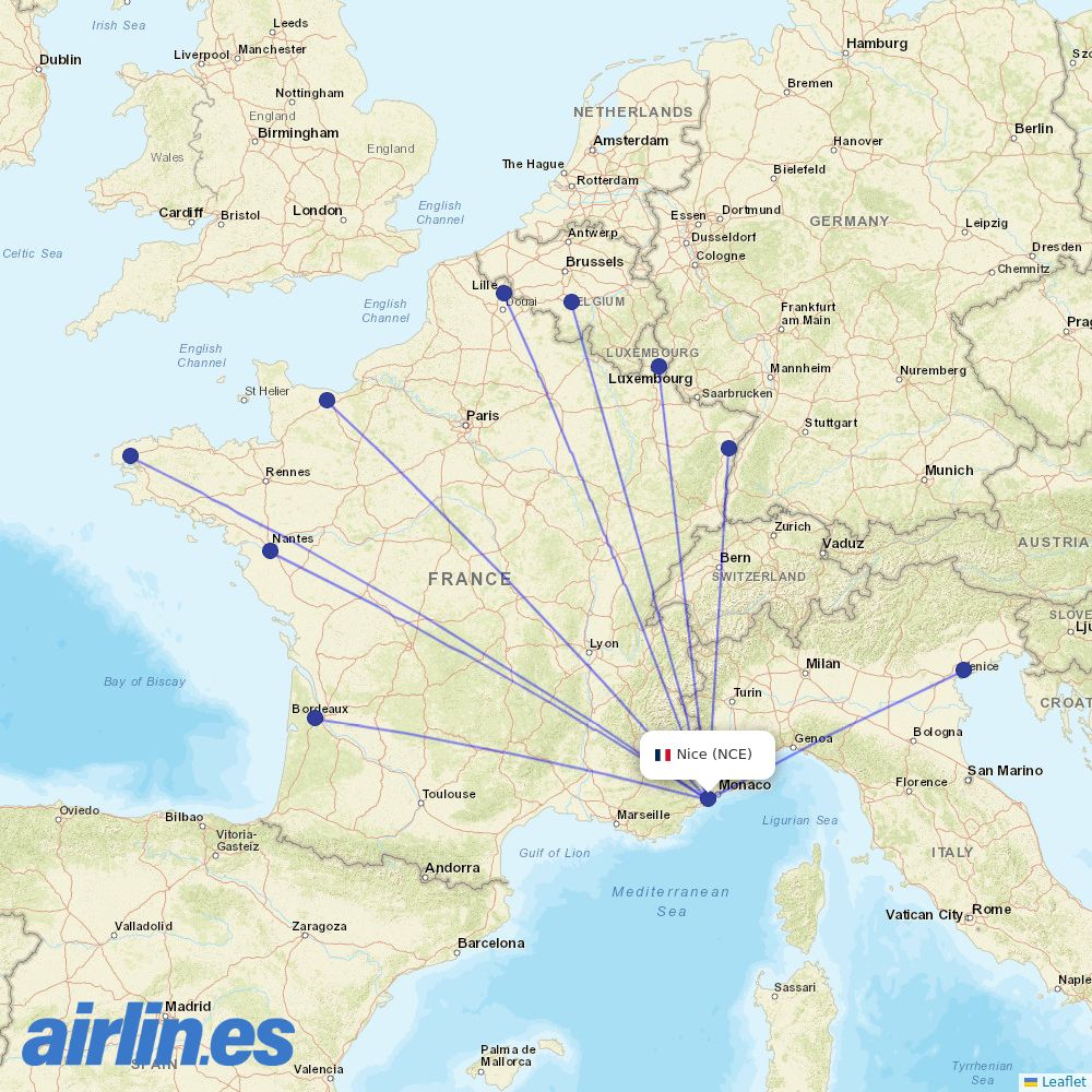 Volotea from Cote D Azur Airport destination map
