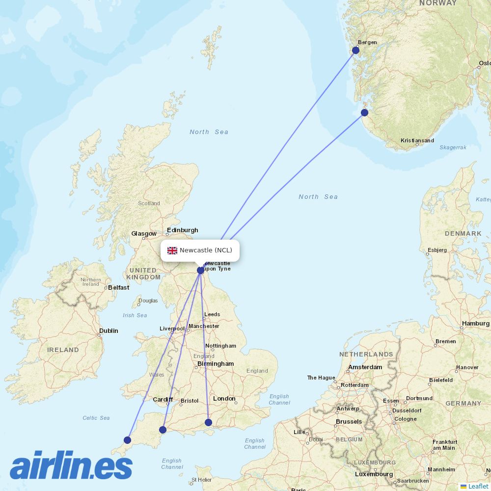 Loganair from Newcastle International Airport destination map