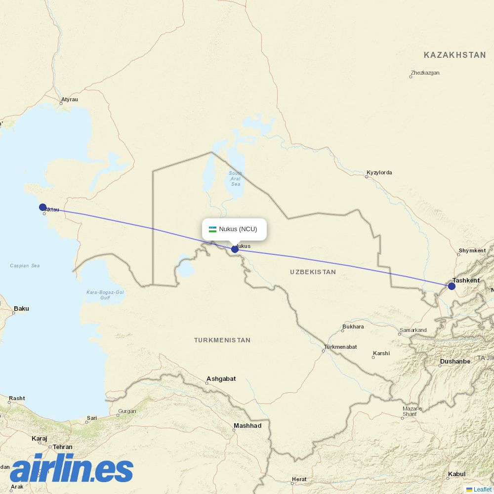 Centrum Air from Nukus destination map