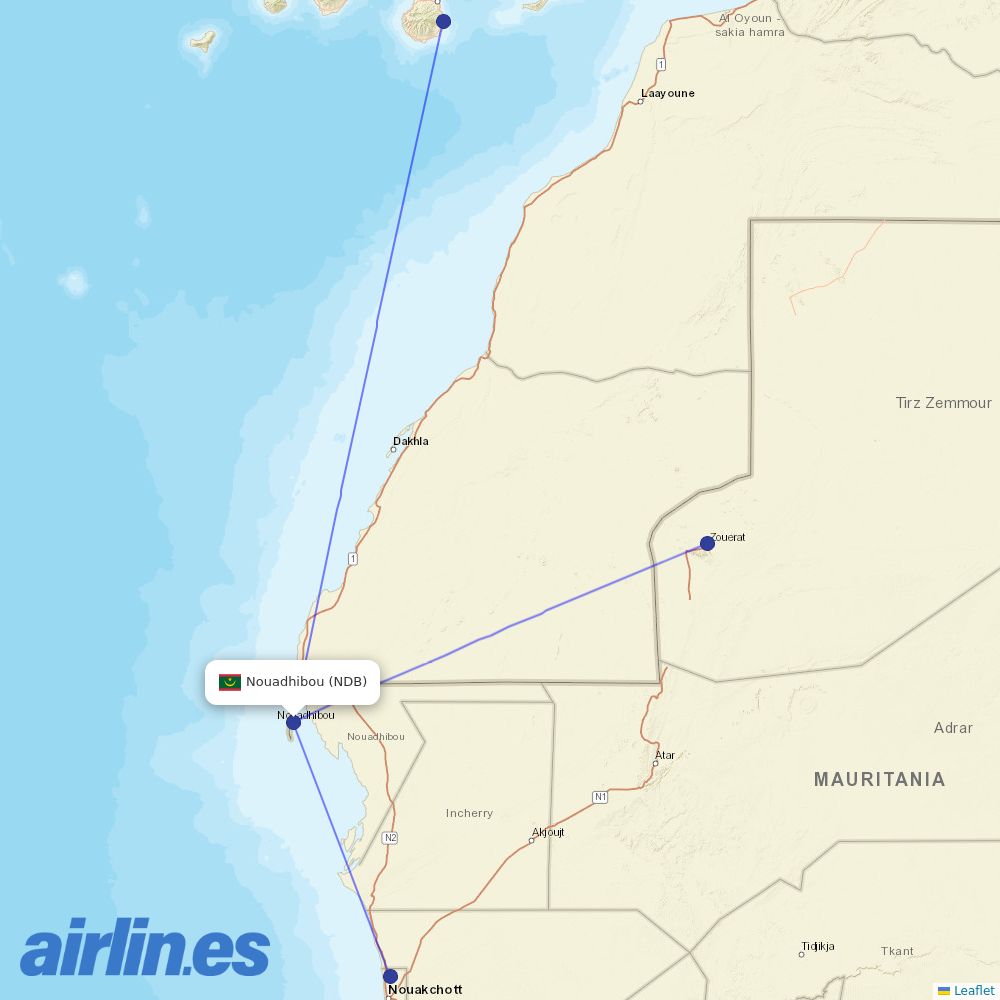 Mauritania Airlines at NDB route map