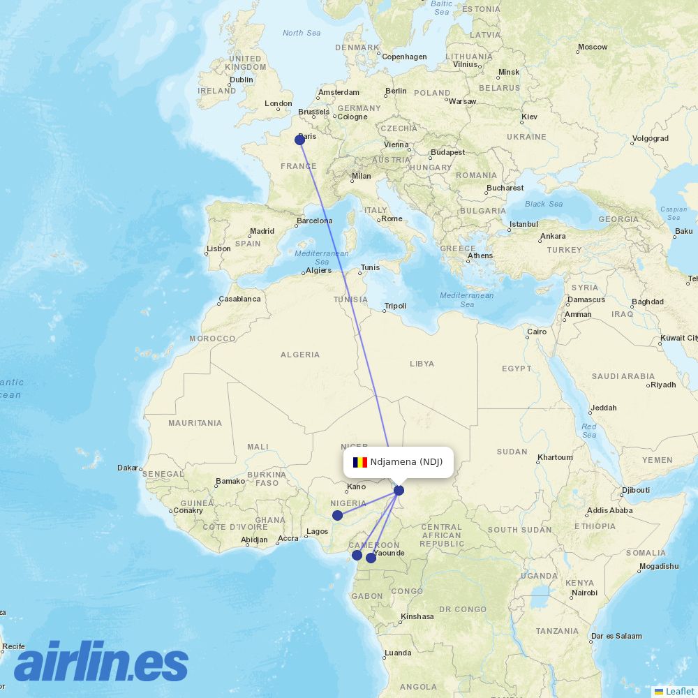 Air France from Ndjamena destination map