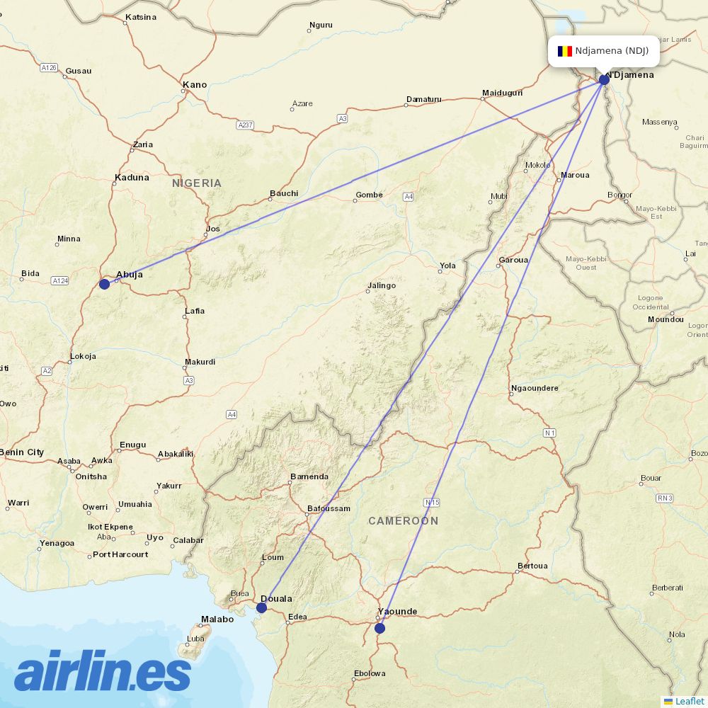 ASKY Airlines from Ndjamena destination map