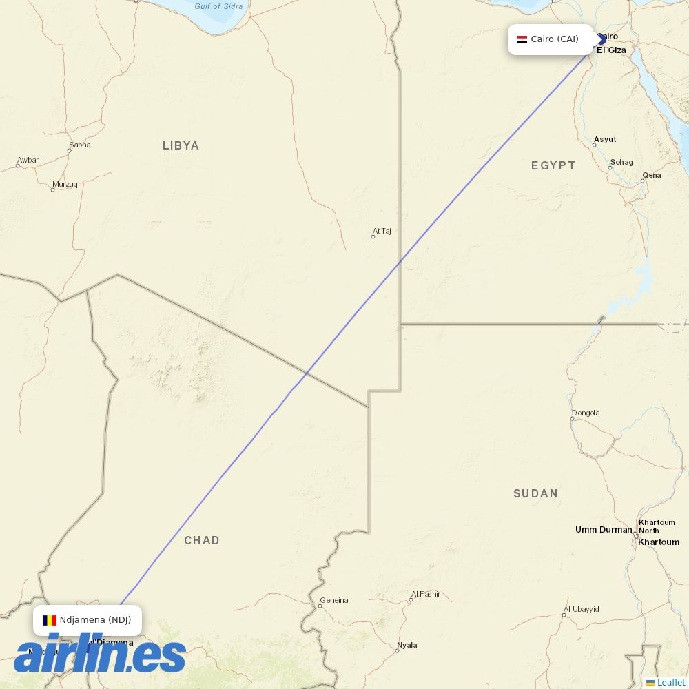 EgyptAir from Ndjamena destination map