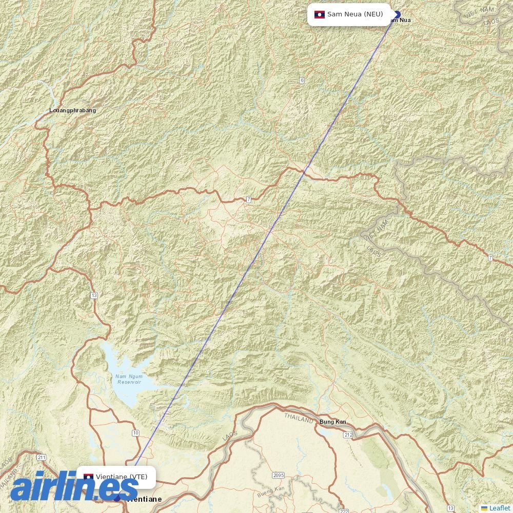 Lao Skyway from Sam Neua Airport destination map