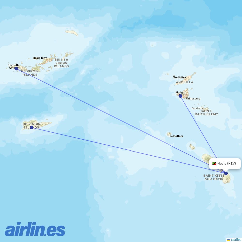 Cape Air from Vance Winkworth Amory International Airport destination map