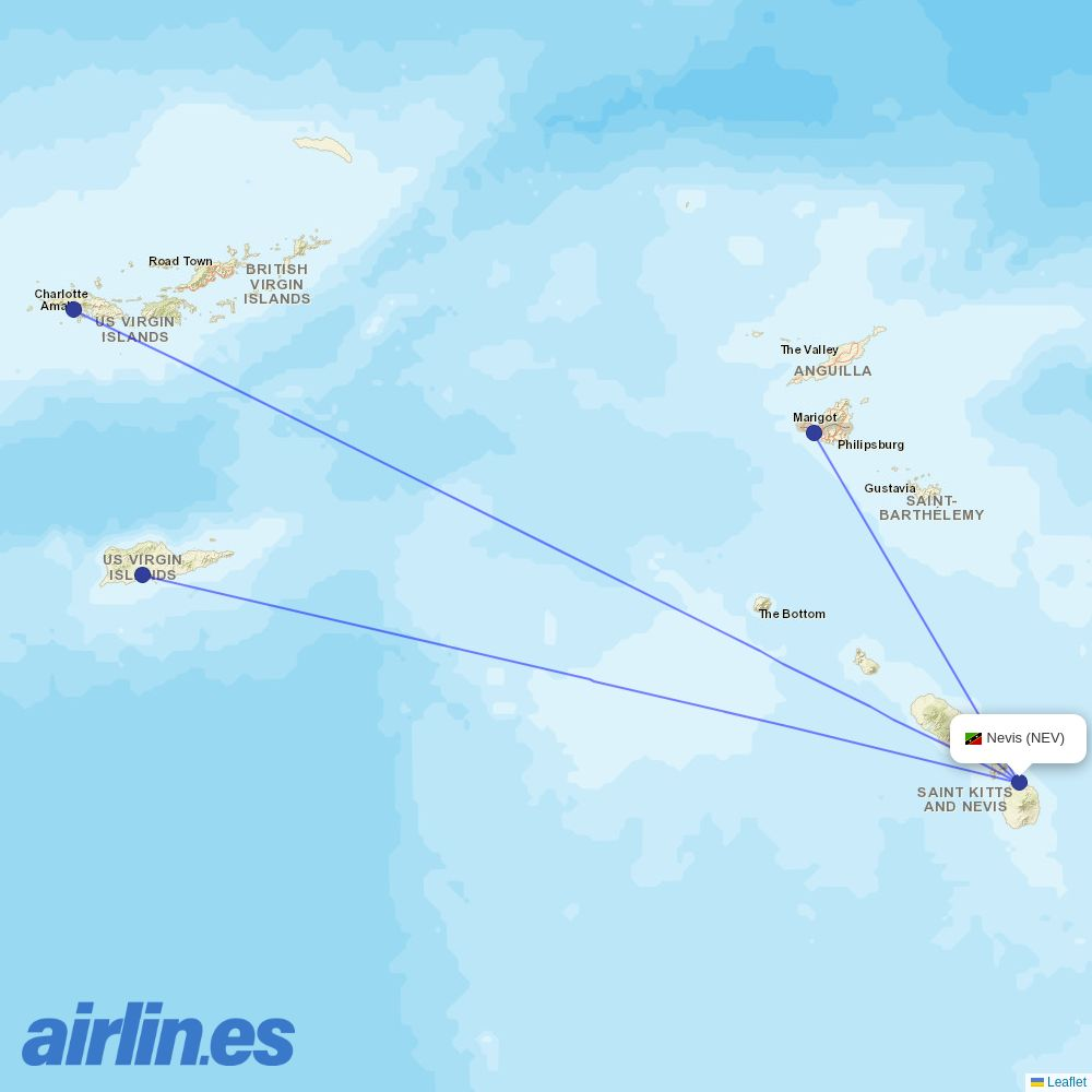Winair from Vance Winkworth Amory International Airport destination map