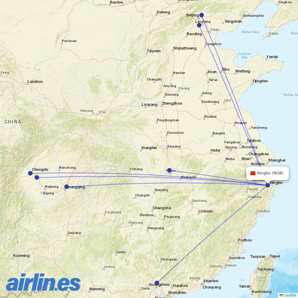 Air China from Ningbo Lishe International Airport destination map