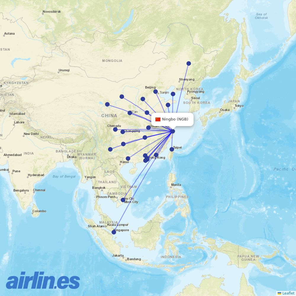 China Eastern Airlines from Ningbo Lishe International Airport destination map