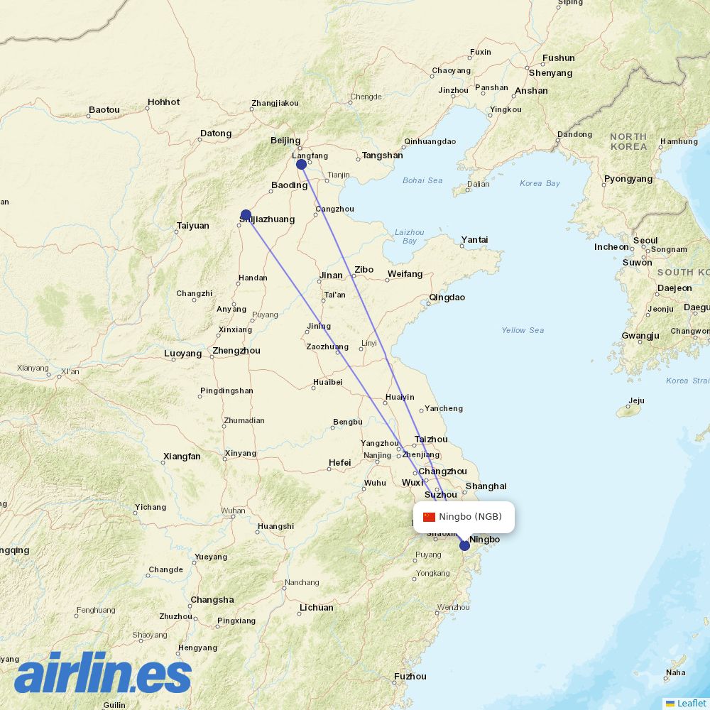 Hebei Airlines from Ningbo Lishe International Airport destination map