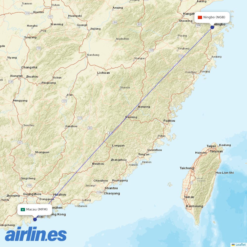 Air Macau at NGB route map