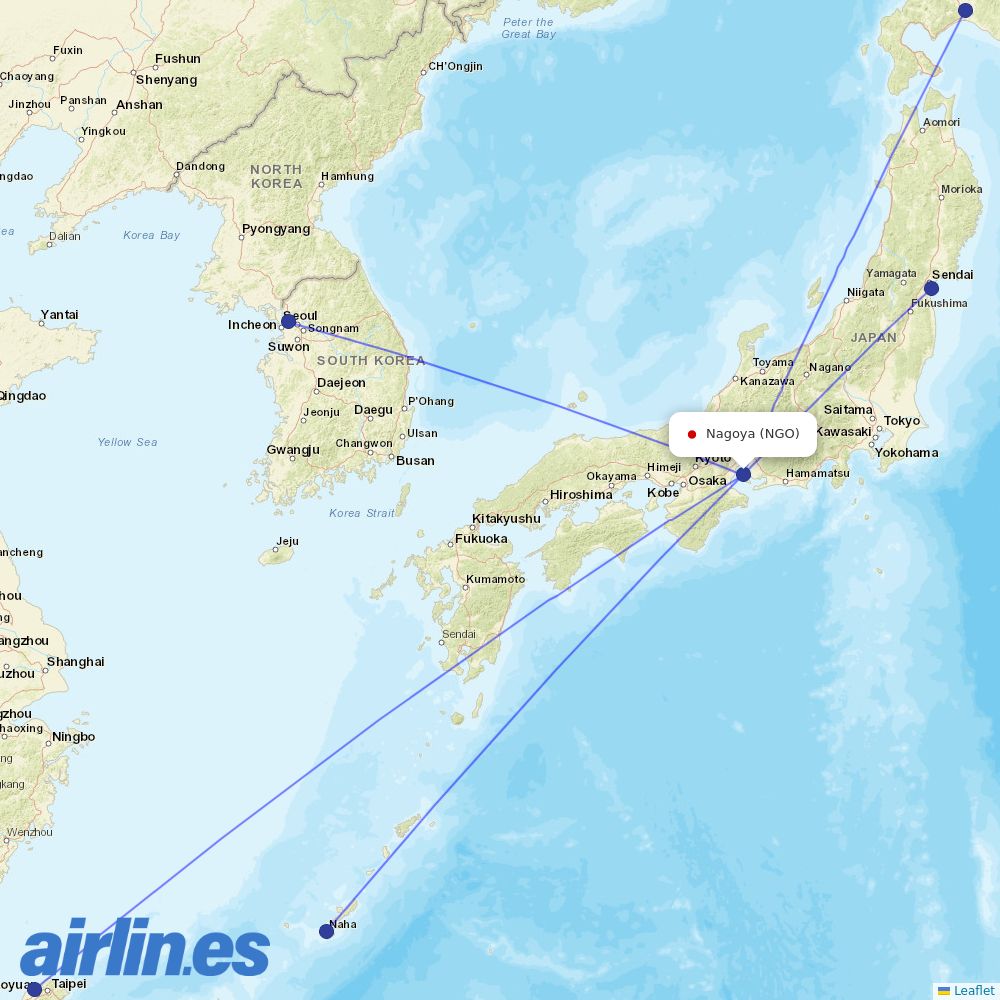 Peach Aviation at NGO route map