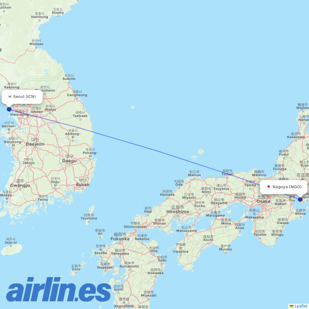 Asiana Airlines from Nagoya destination map