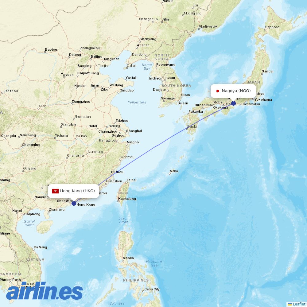 HK Express from Nagoya destination map