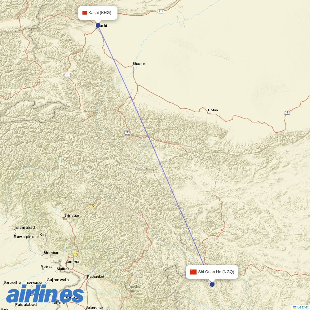 Lucky Air from Gunsa destination map