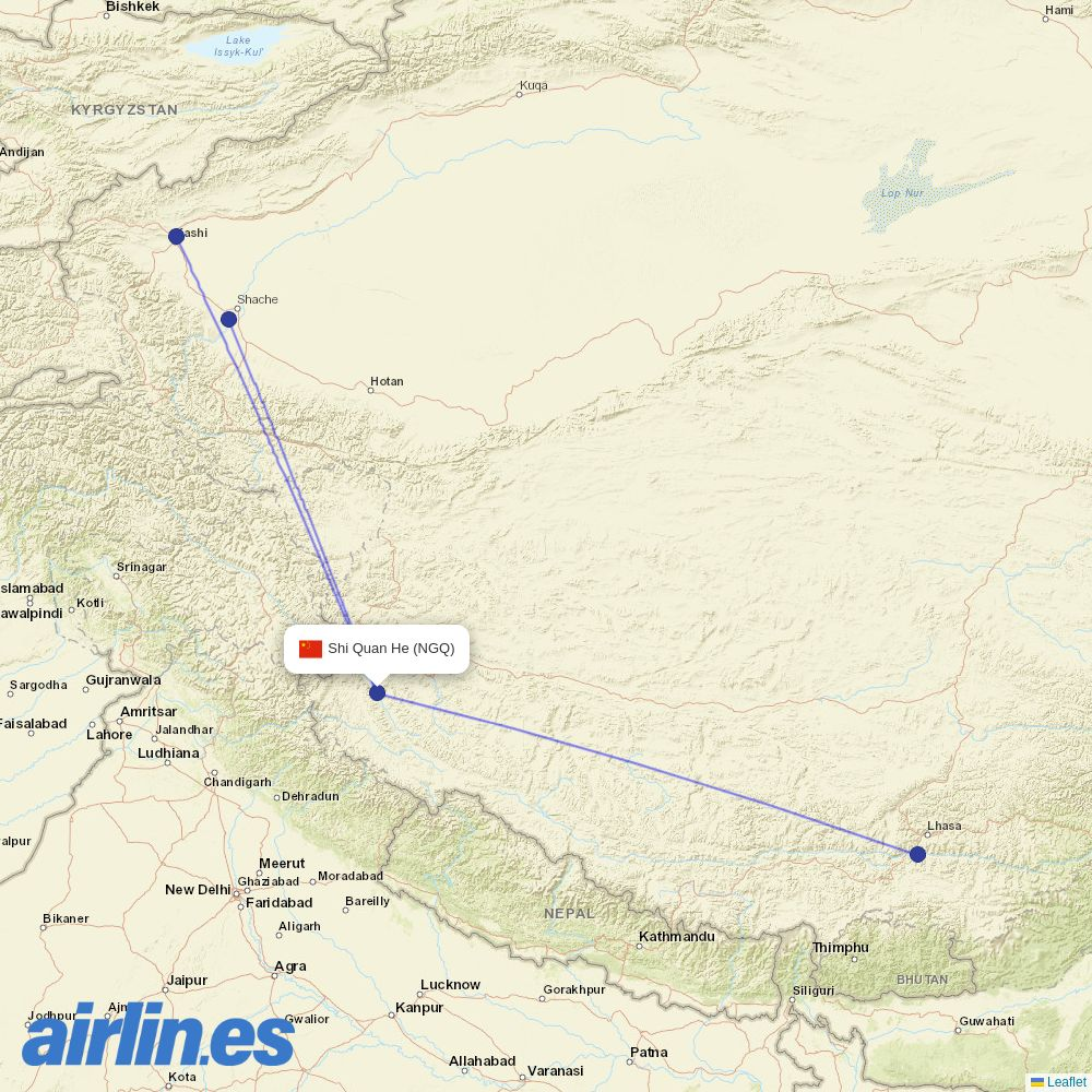 Tibet Airlines from Gunsa destination map