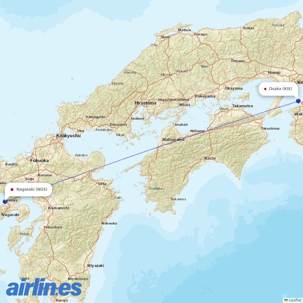 Peach Aviation from Nagasaki destination map