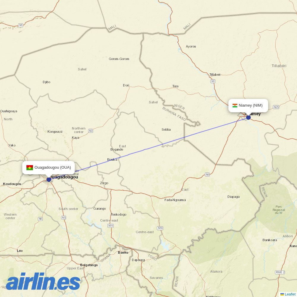 Air Burkina at NIM route map