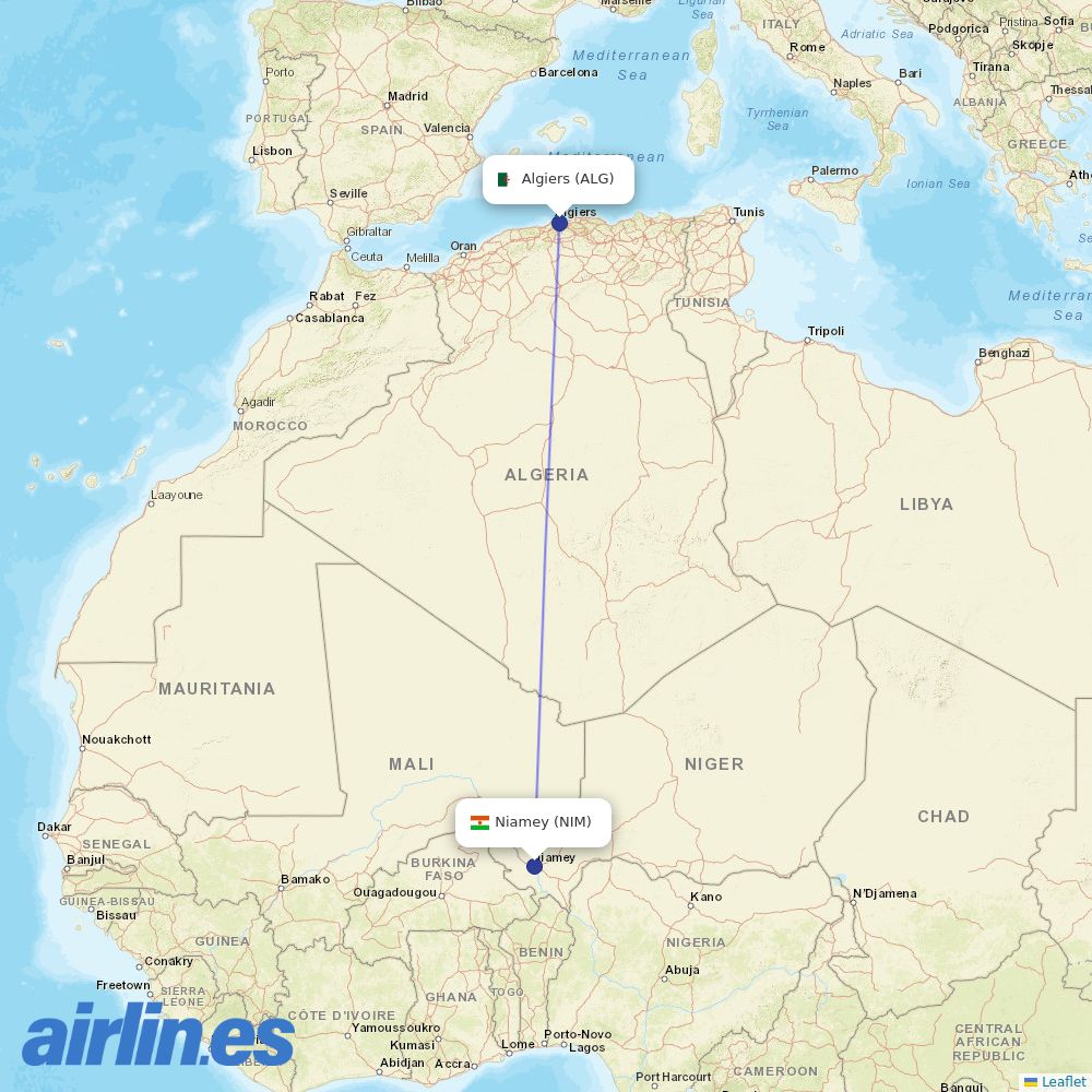 Air Algerie from Diori Hamani destination map