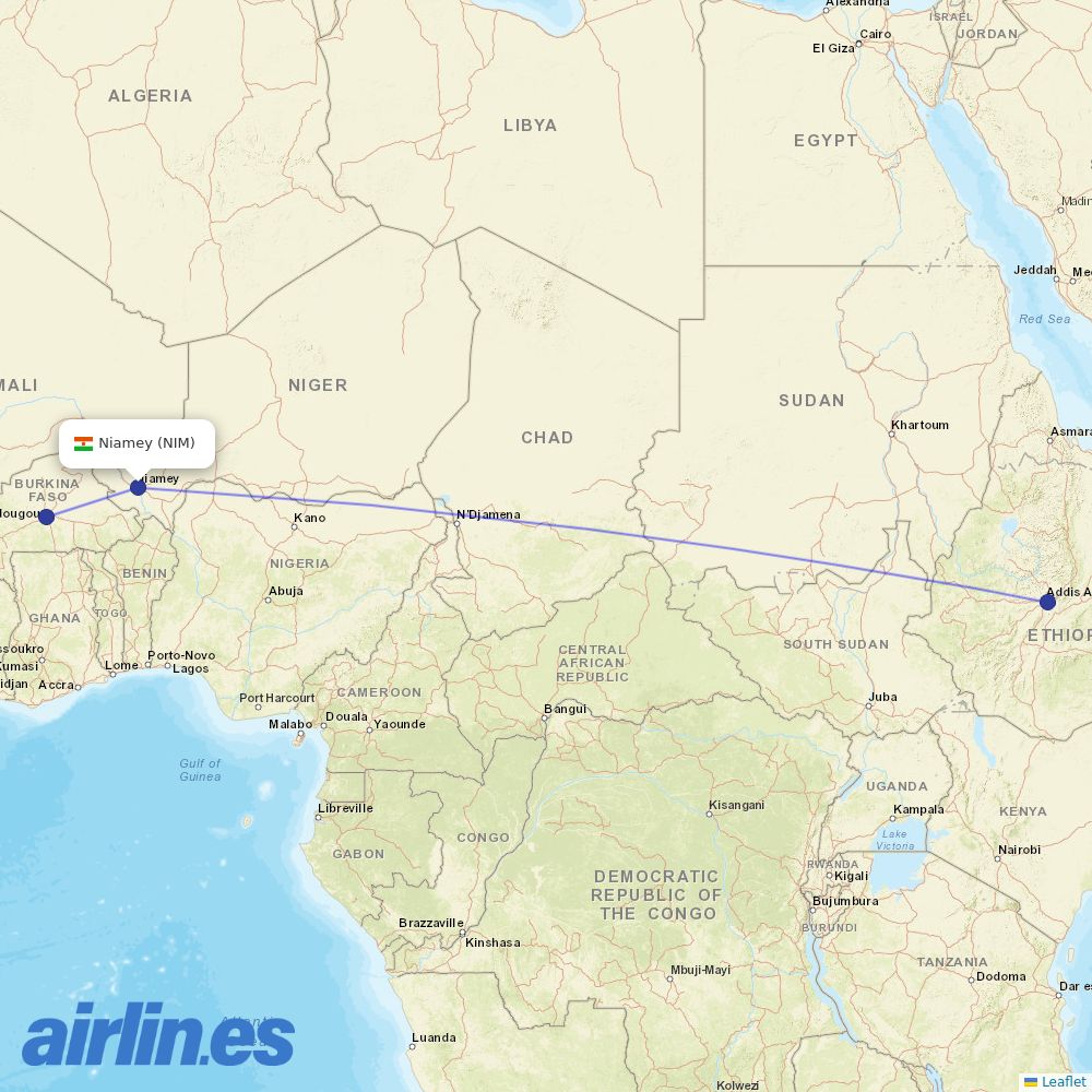 Ethiopian Airlines from Diori Hamani destination map