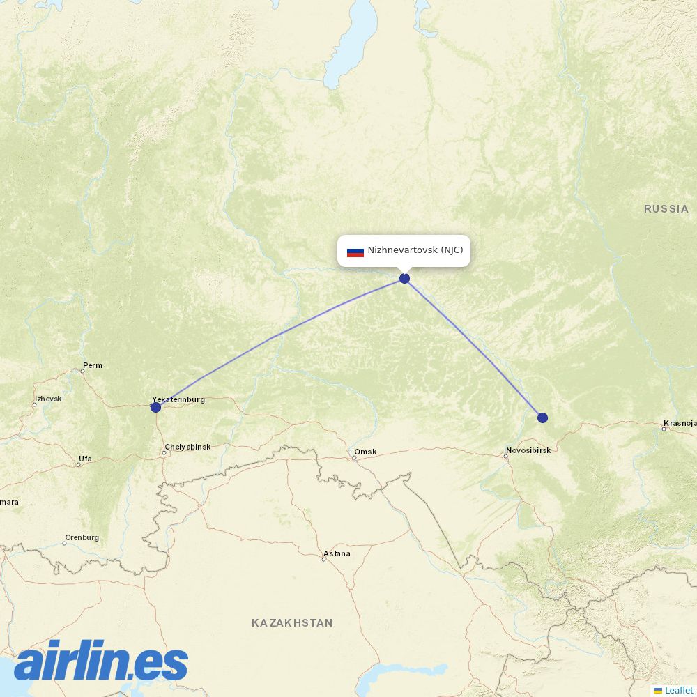 RusLine from Nizhnevartovsk destination map
