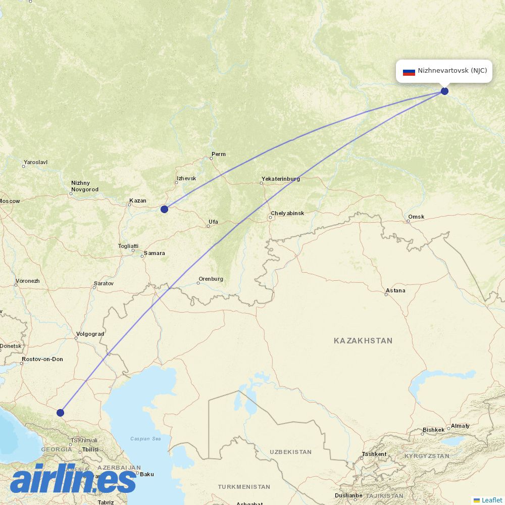 Azimuth from Nizhnevartovsk destination map