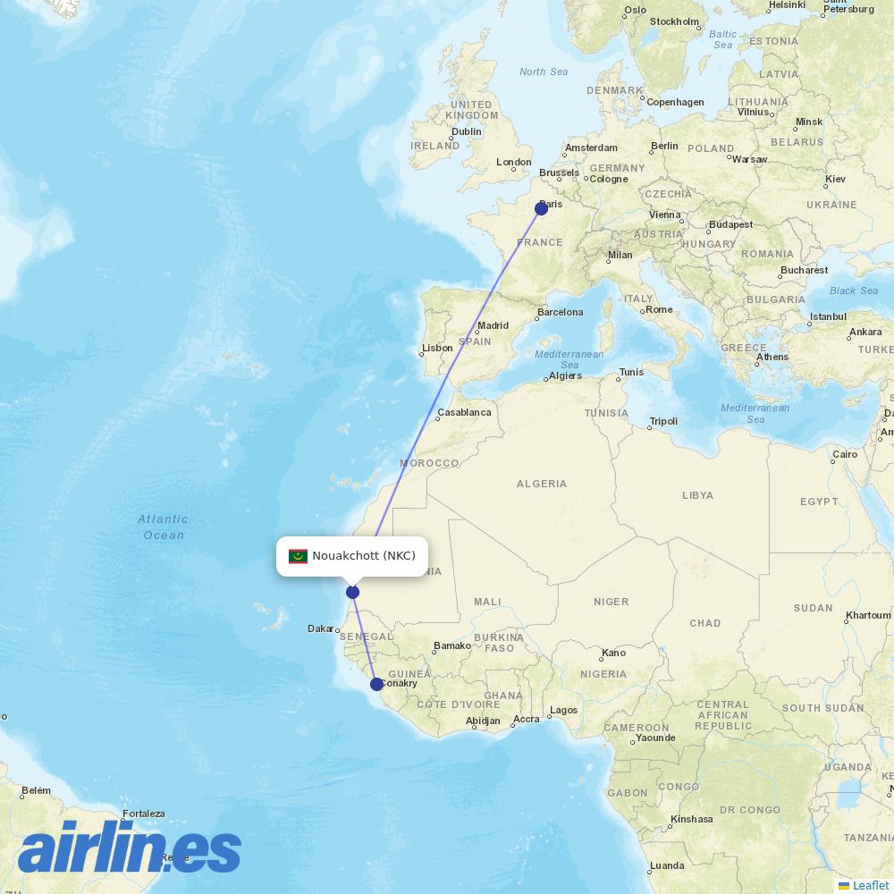 Air France from Nouakchott International Airport destination map