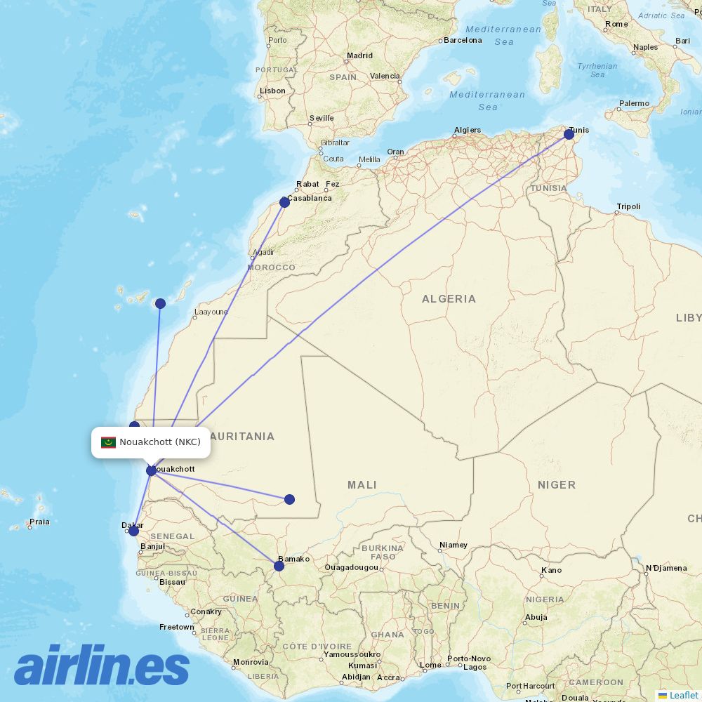 Mauritania Airlines at NKC route map