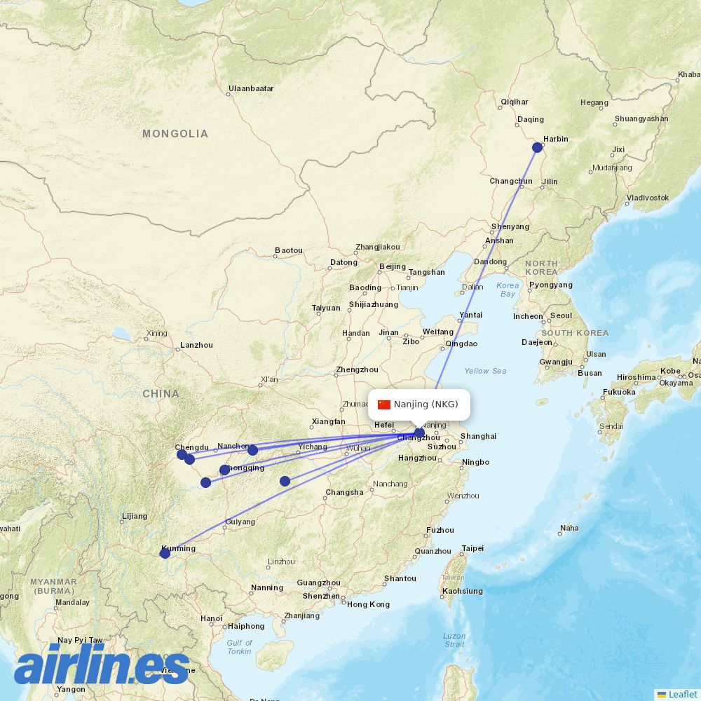 Sichuan Airlines at NKG route map