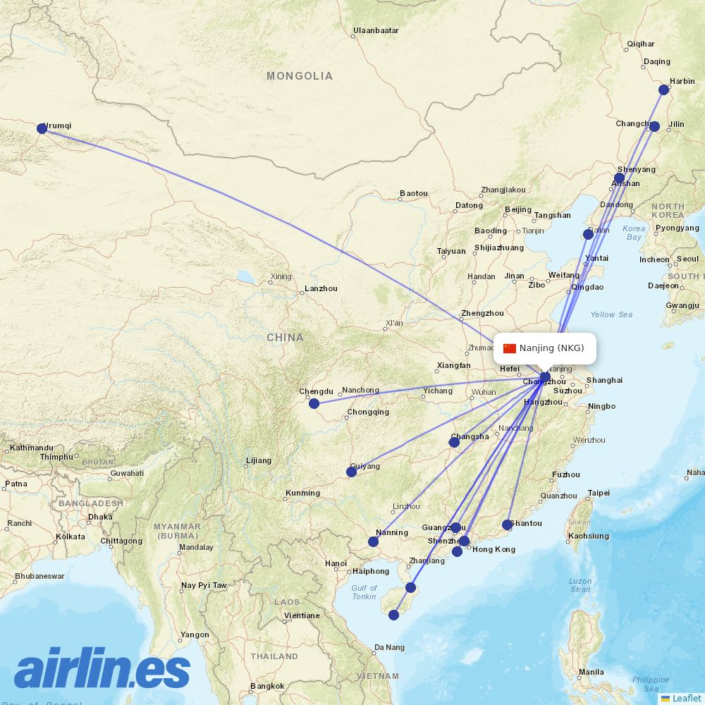 China Southern Airlines from Lu Kou Airport destination map