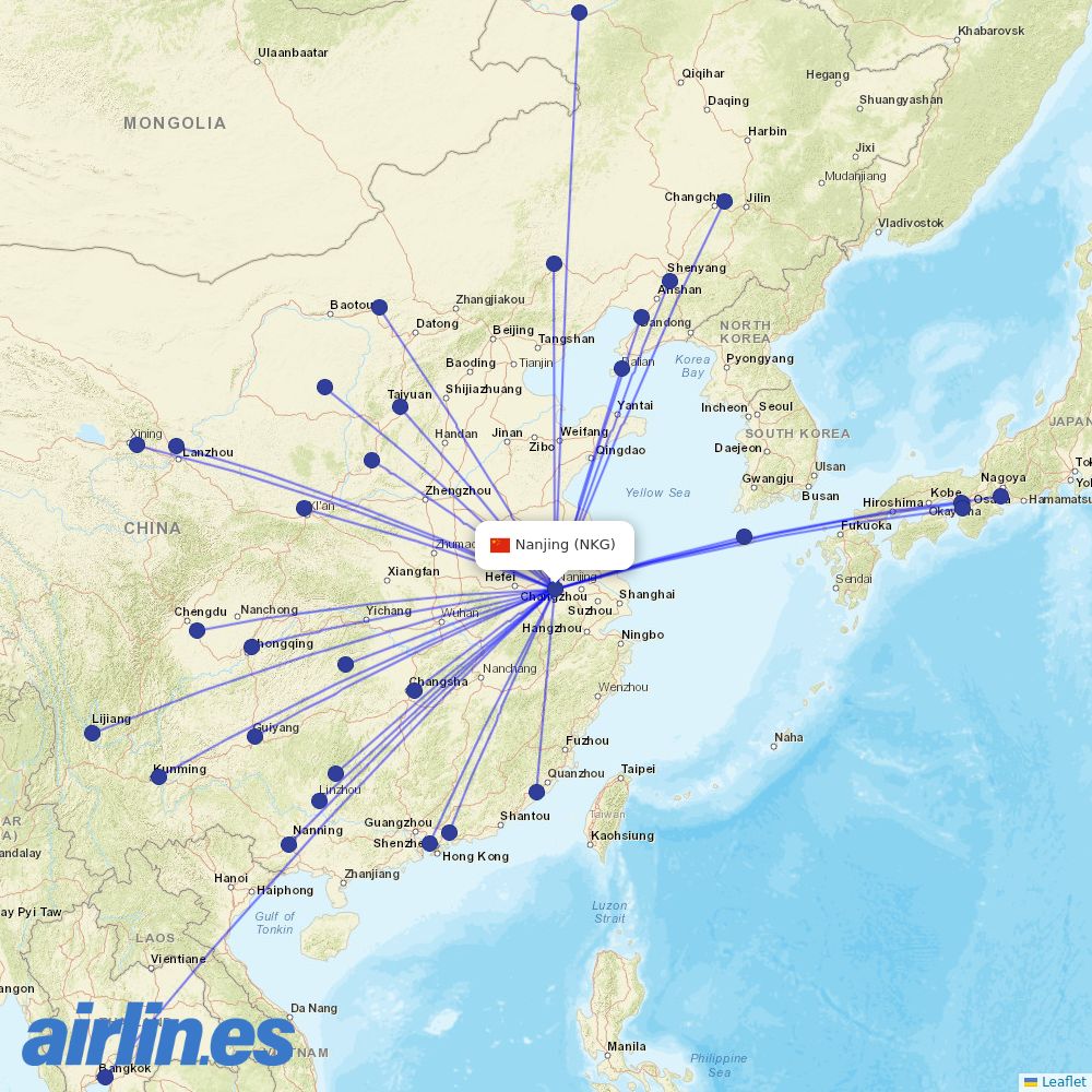 Juneyao Airlines from Lu Kou Airport destination map