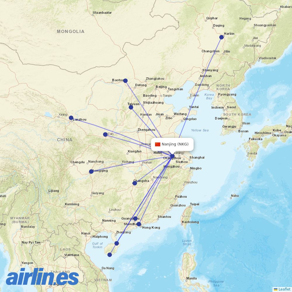 Hainan Airlines from Lu Kou Airport destination map