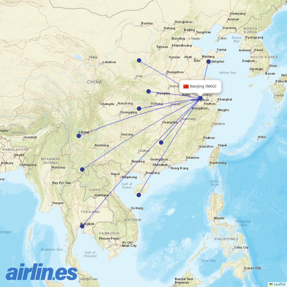 Beijing Capital Airlines from Lu Kou Airport destination map
