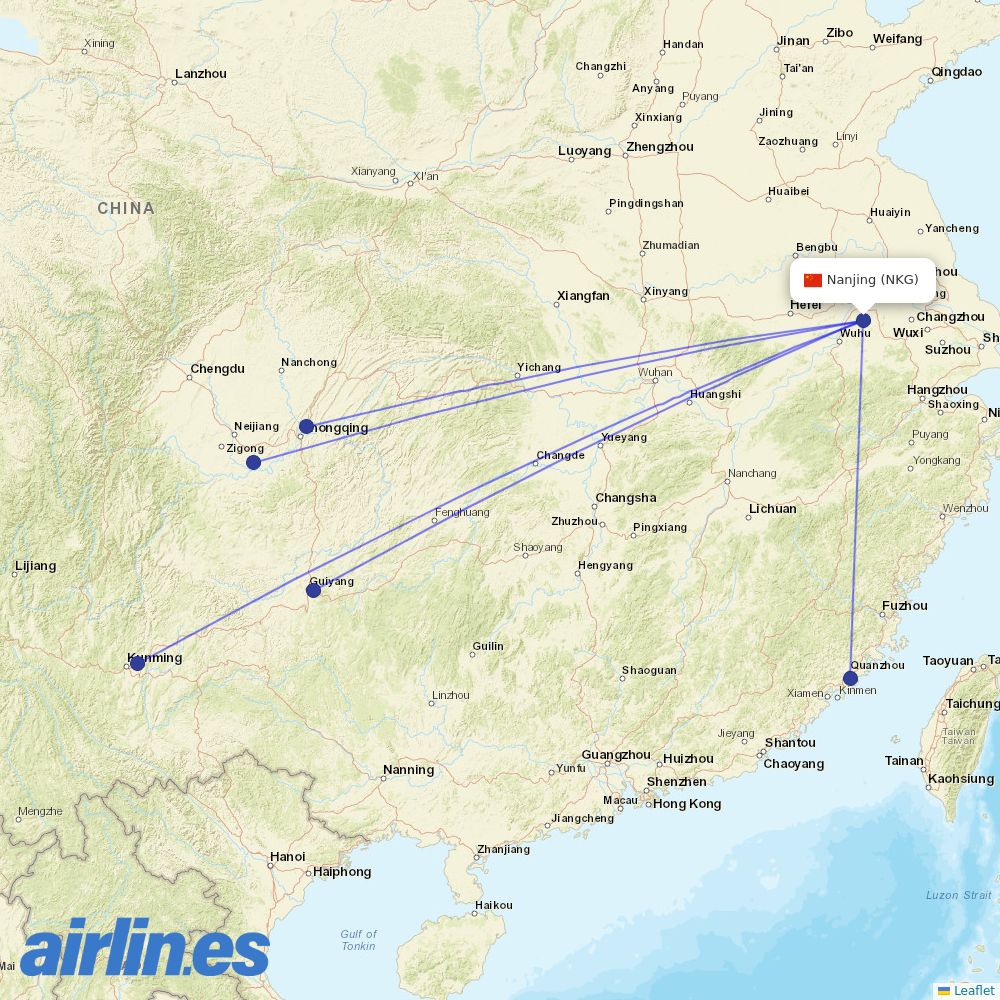 West Air (China) from Lu Kou Airport destination map