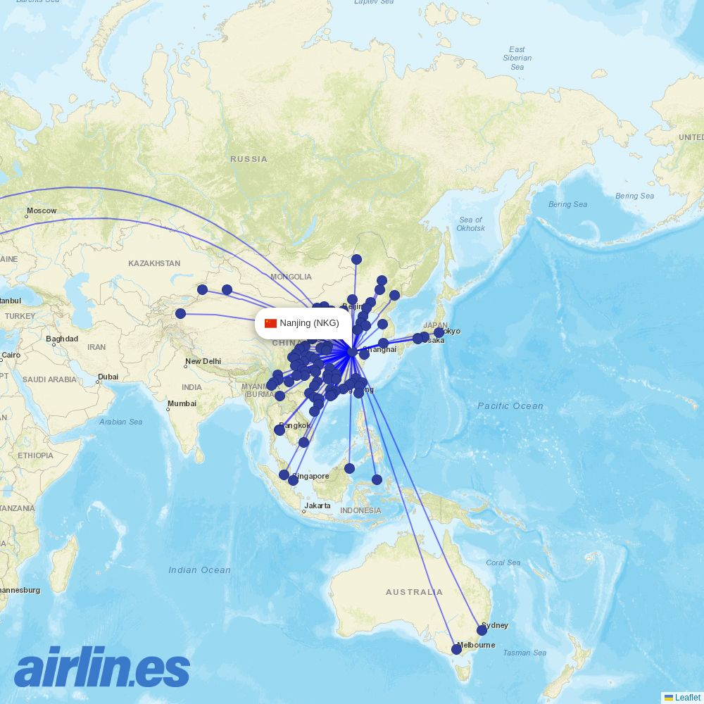Qingdao Airlines from Lu Kou Airport destination map