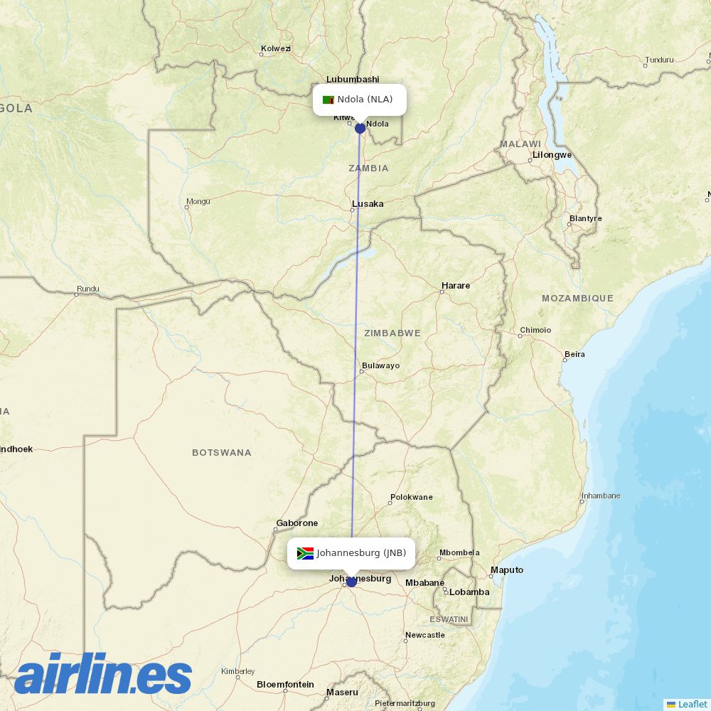 Airlink from Simon M. Kapwepwe International Airport destination map