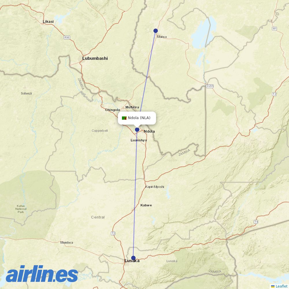 Proflight Zambia at NLA route map