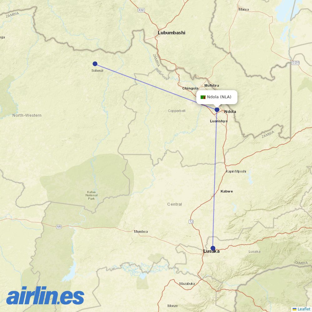 Zambia Airways at NLA route map