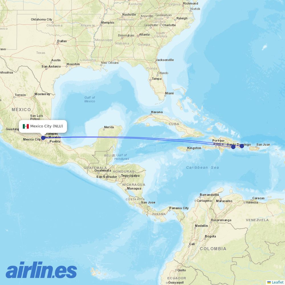 Arajet from Felipe Angeles International Airport destination map