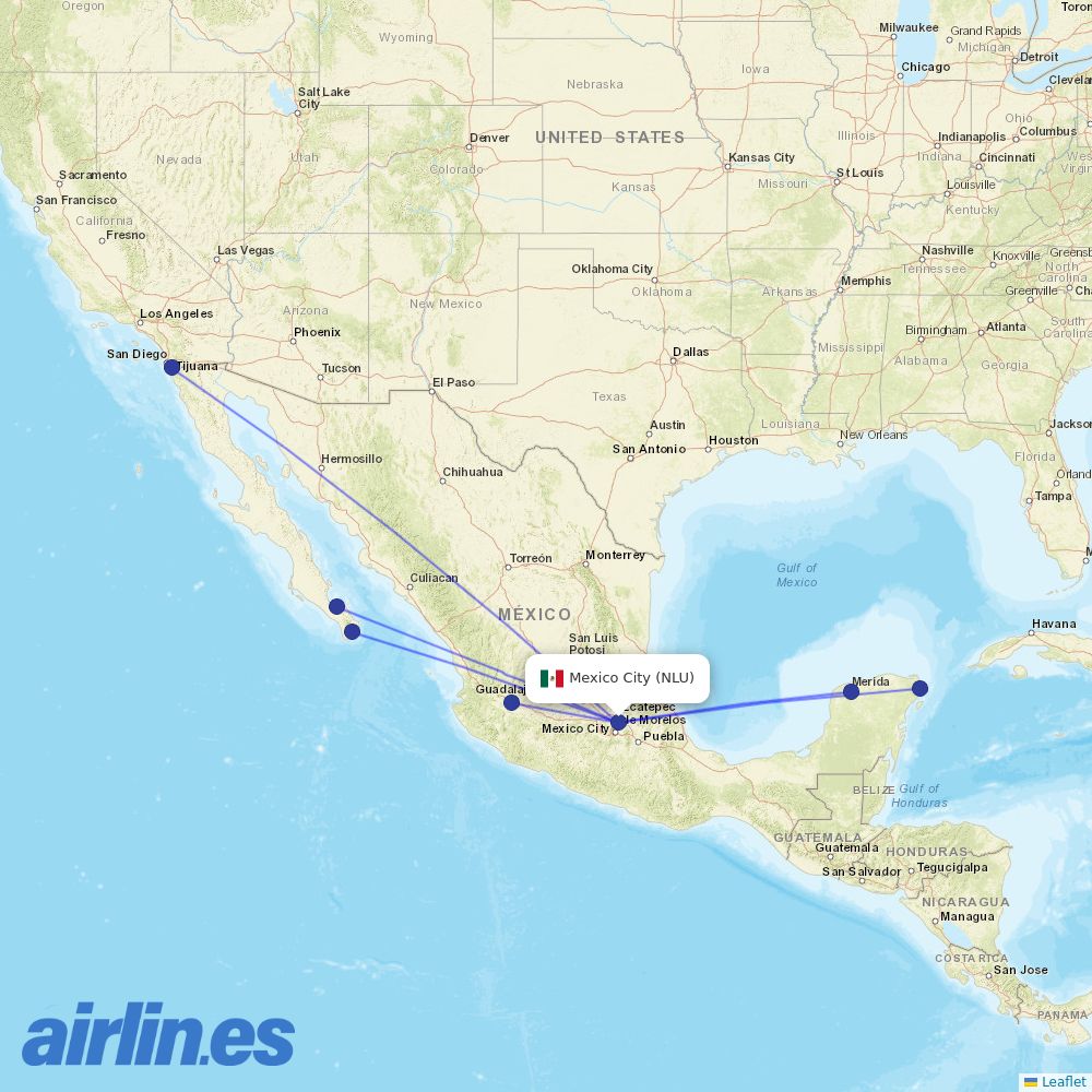 Volaris from Felipe Angeles International Airport destination map