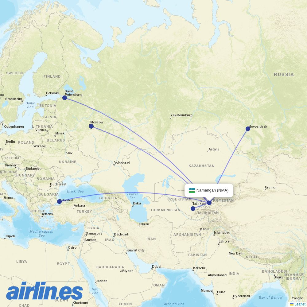 Centrum Air from Namangan Airport destination map