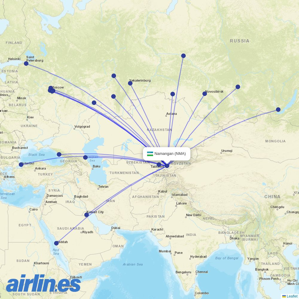 Ural Airlines from Namangan Airport destination map