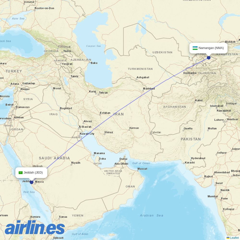 Flynas from Namangan Airport destination map