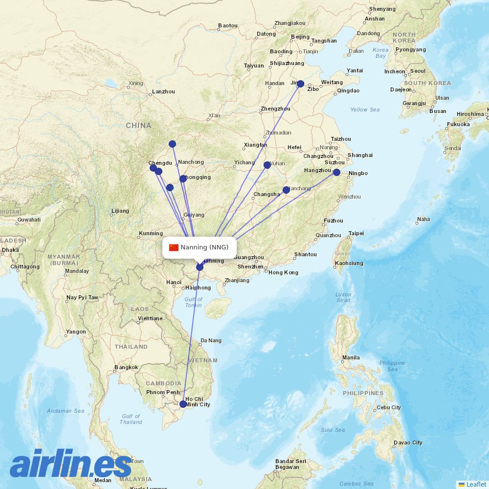 Sichuan Airlines from Nanning Wuxu International Airport destination map