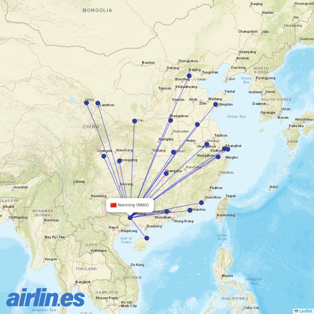 China Southern Airlines from Nanning Wuxu International Airport destination map