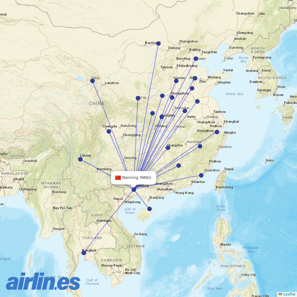 GX Airlines from Nanning Wuxu International Airport destination map