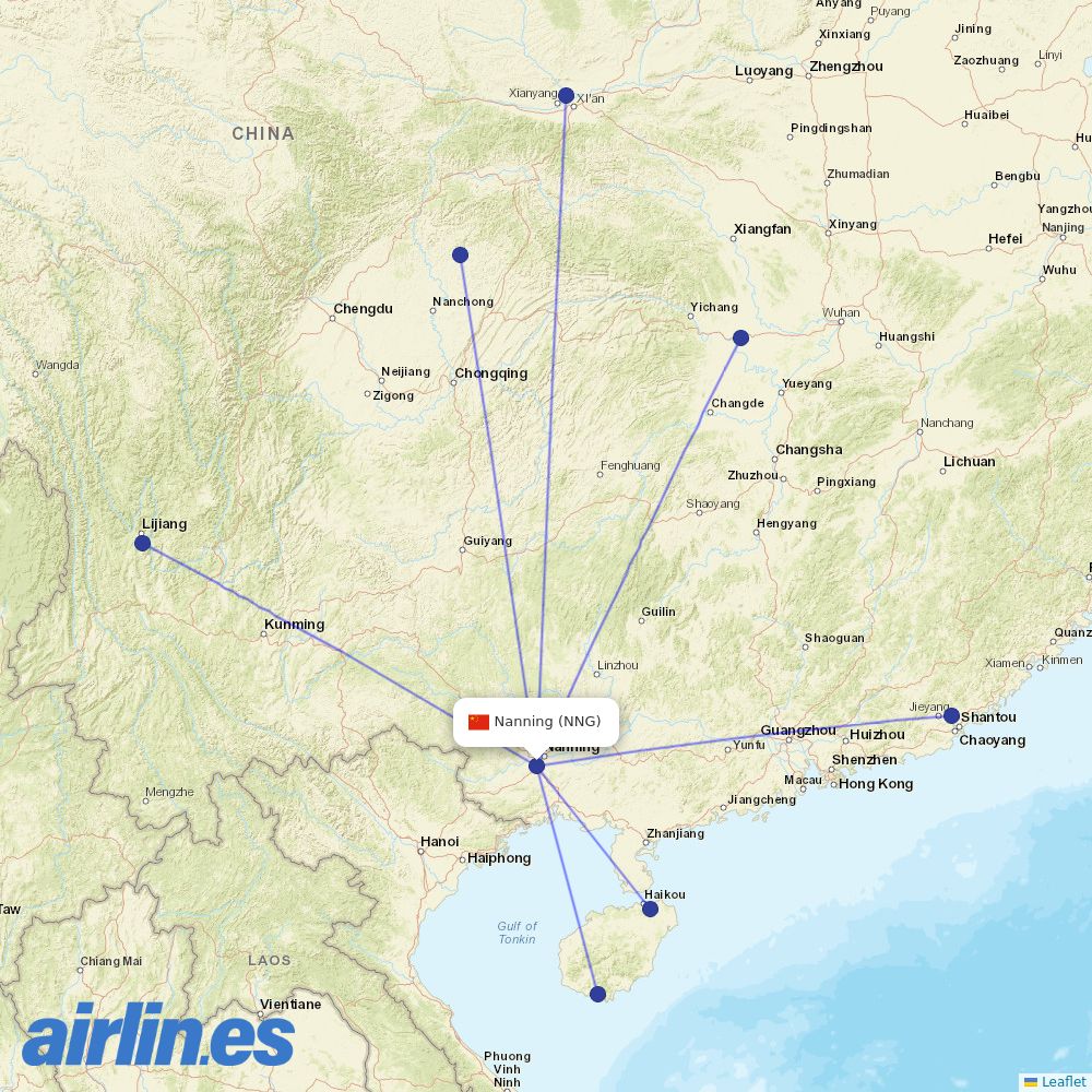 Beijing Capital Airlines from Nanning Wuxu International Airport destination map