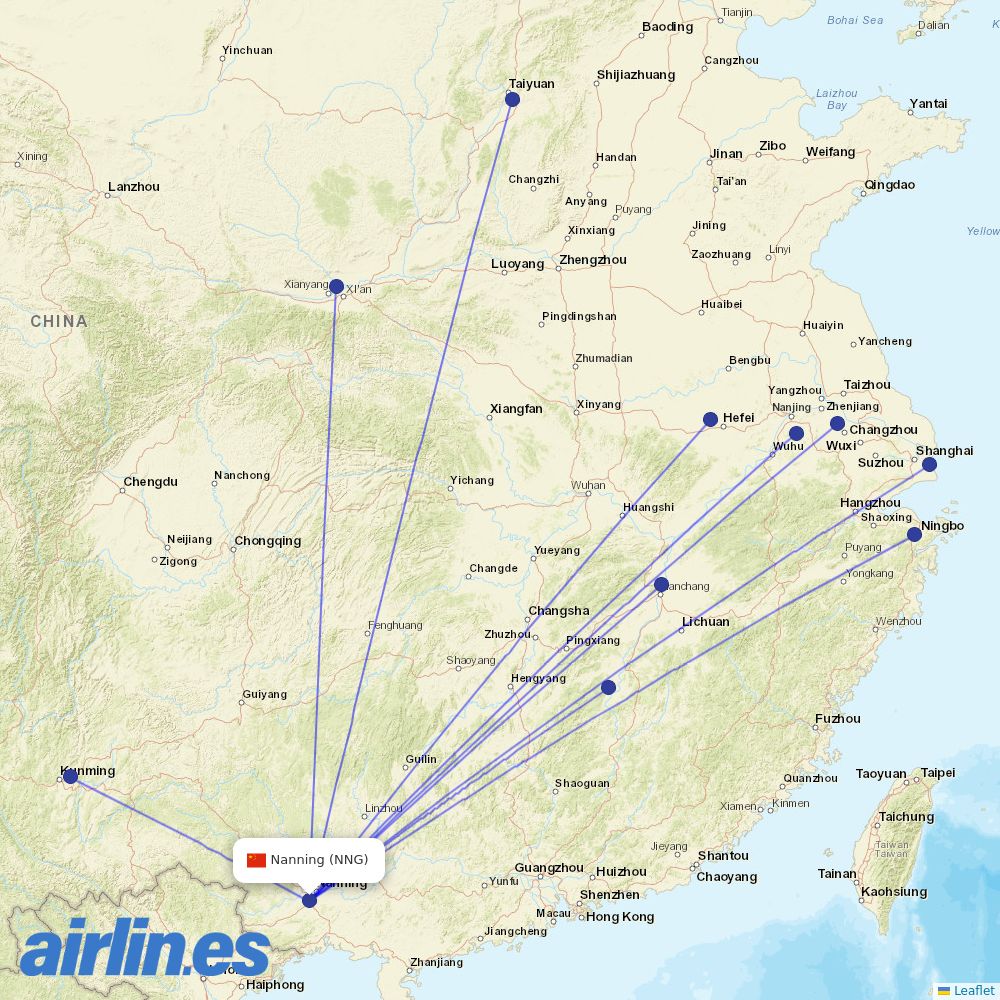 China Eastern Airlines from Nanning Wuxu International Airport destination map